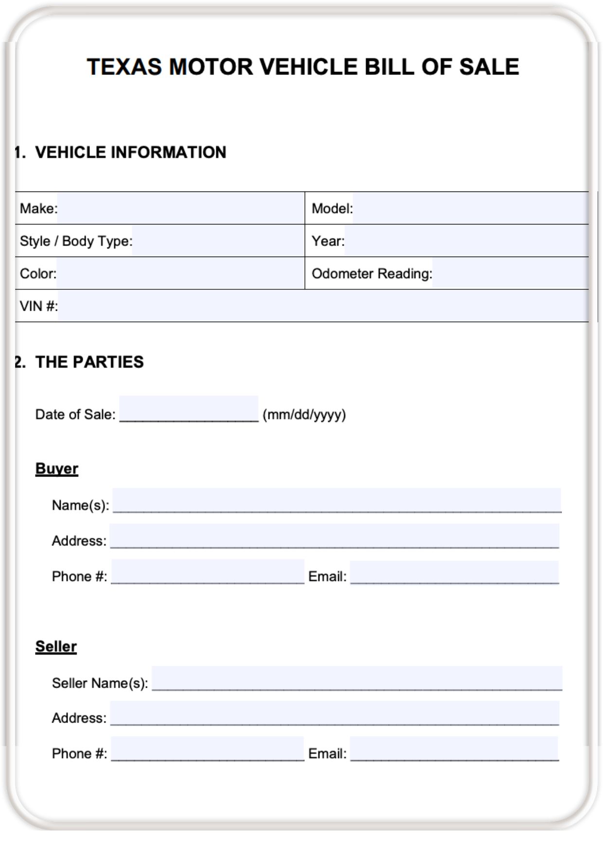 Bill of Sale Texas For Car, Vehicle [Edit & Printable] PDF