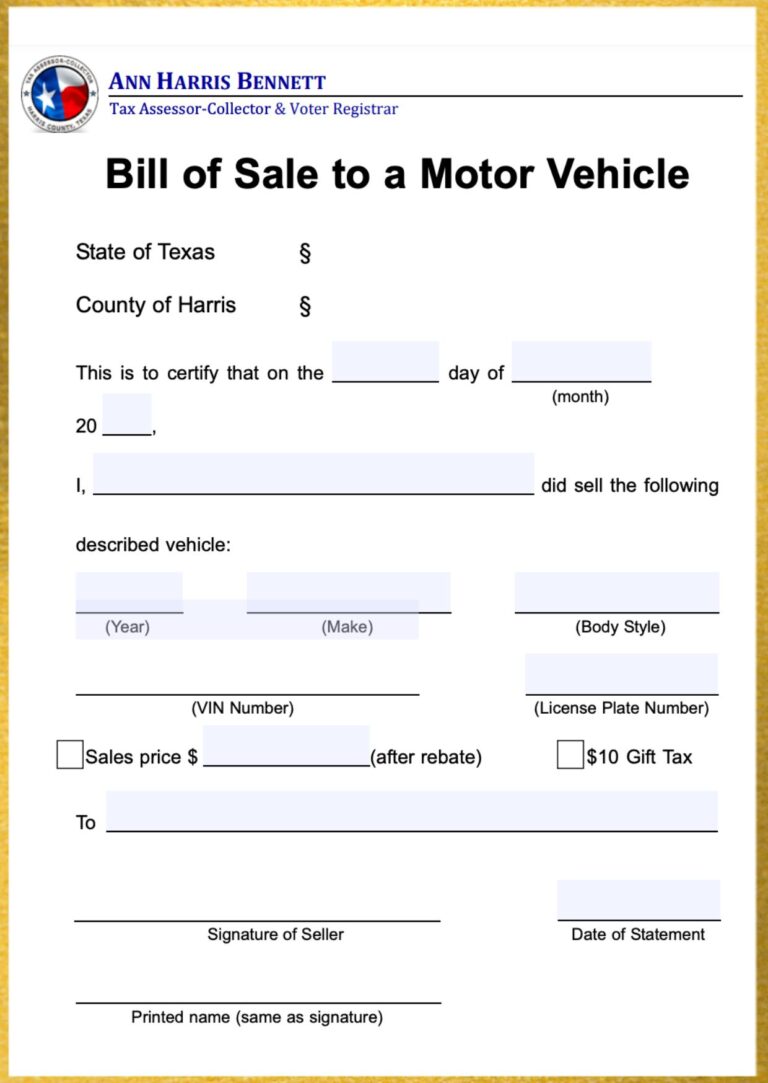Free Motorcycle Bill of Sale Texas [Printable, Templates, PDF] - Bill ...