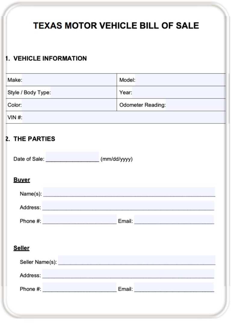 Free Texas Bill of Sale PDF [Printable, Templates] Bill of Sale Texas
