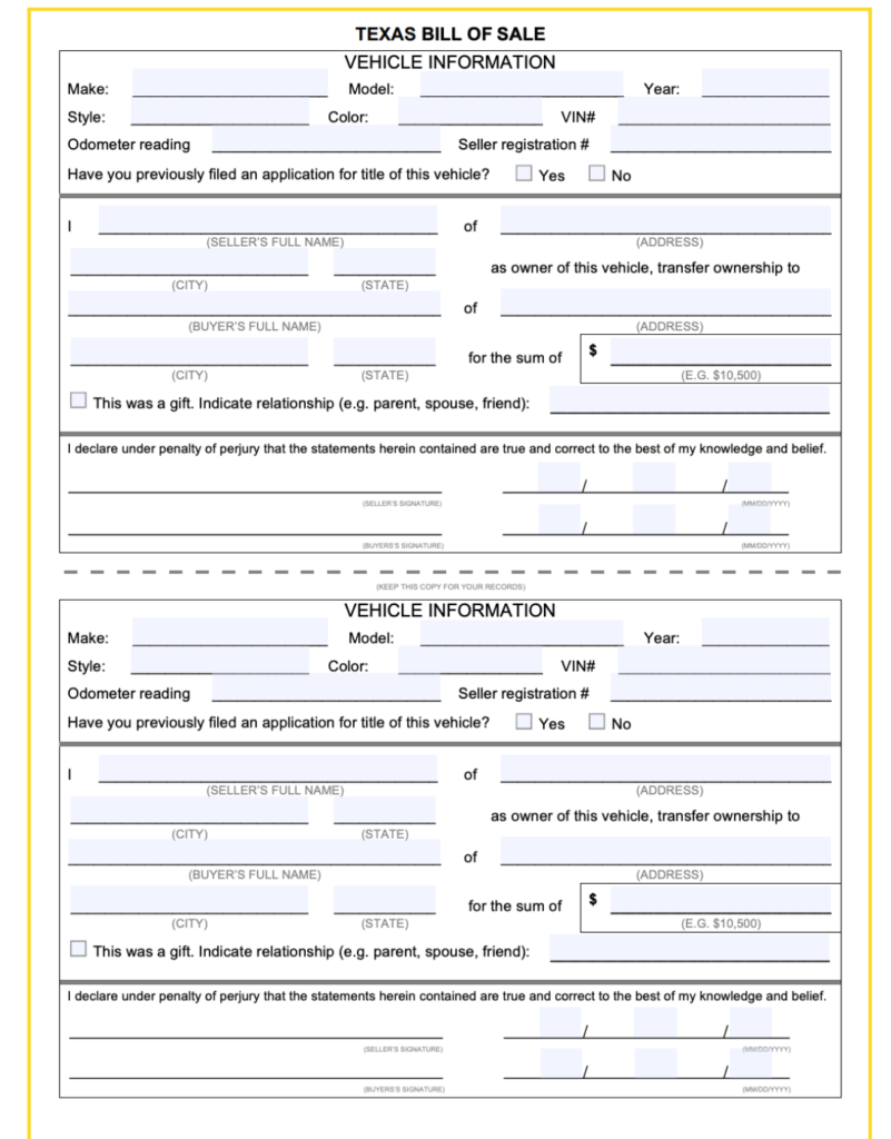 Vessel Texas Bill of Sale Form PDF